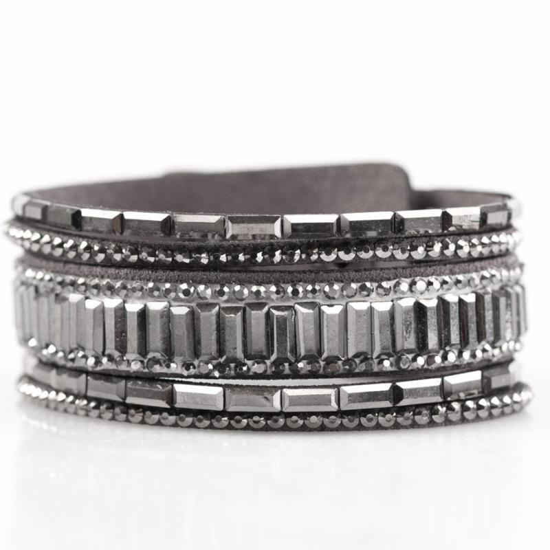 First Class Shimmer Silver and Hematite Urban Wrap Snap Bracelet - Paparazzi Accessories- lightbox - CarasShop.com - Paparazzi Jewelry by Cara Jewels