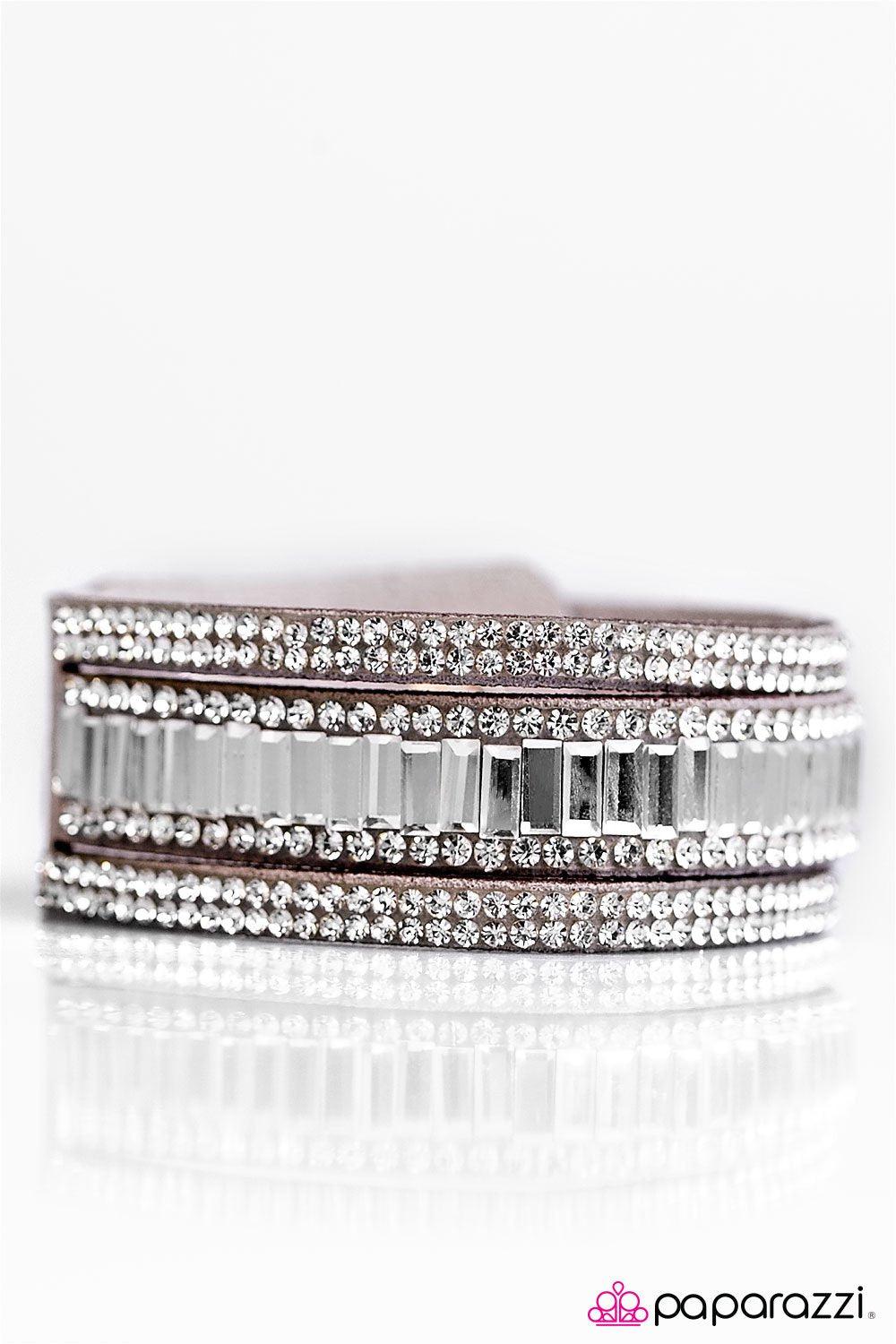First Class Shimmer Silver Urban Wrap Snap Bracelet - Paparazzi Accessories- lightbox - CarasShop.com - Paparazzi Jewelry by Cara Jewels