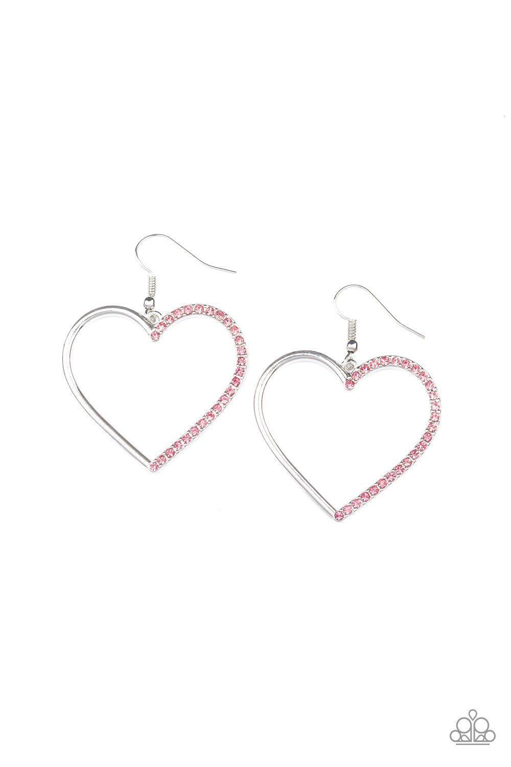 First Date Dazzle Pink Heart Earrings - Paparazzi Accessories- lightbox - CarasShop.com - Paparazzi Jewelry by Cara Jewels