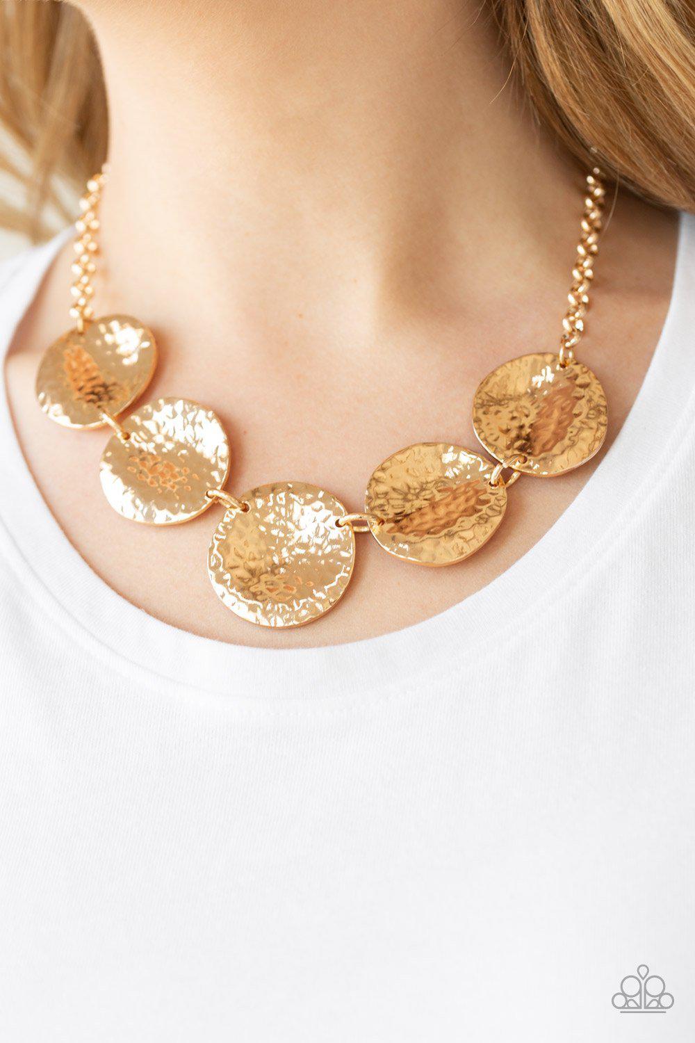 First Impressions Gold Necklace - Paparazzi Accessories- on model - CarasShop.com - Paparazzi Jewelry by Cara Jewels