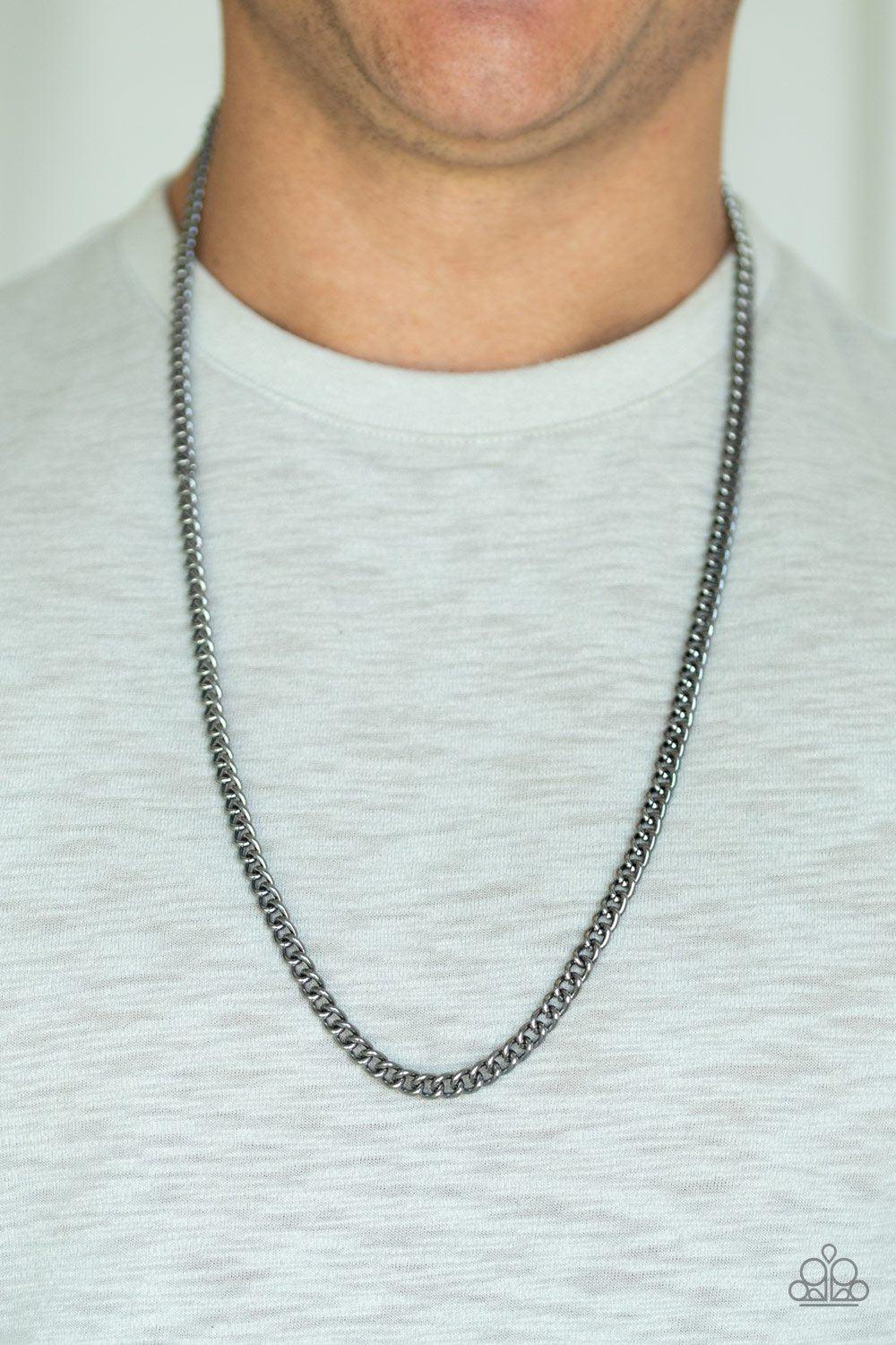 First Rule Of Fight Club Gunmetal Black Necklace - Paparazzi Accessories- on model - CarasShop.com - Paparazzi Jewelry by Cara Jewels