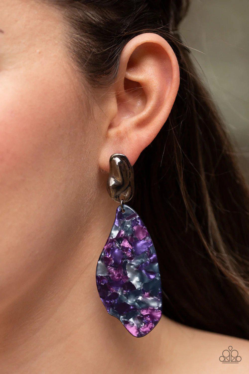 Fish Out of Water Purple Earrings - Paparazzi Accessories- on model - CarasShop.com - Paparazzi Jewelry by Cara Jewels