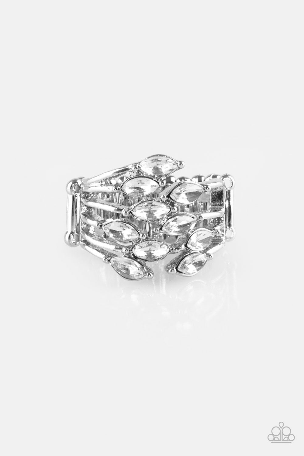 Five Alarm Fire White Rhinestone Ring - Paparazzi Accessories- lightbox - CarasShop.com - Paparazzi Jewelry by Cara Jewels