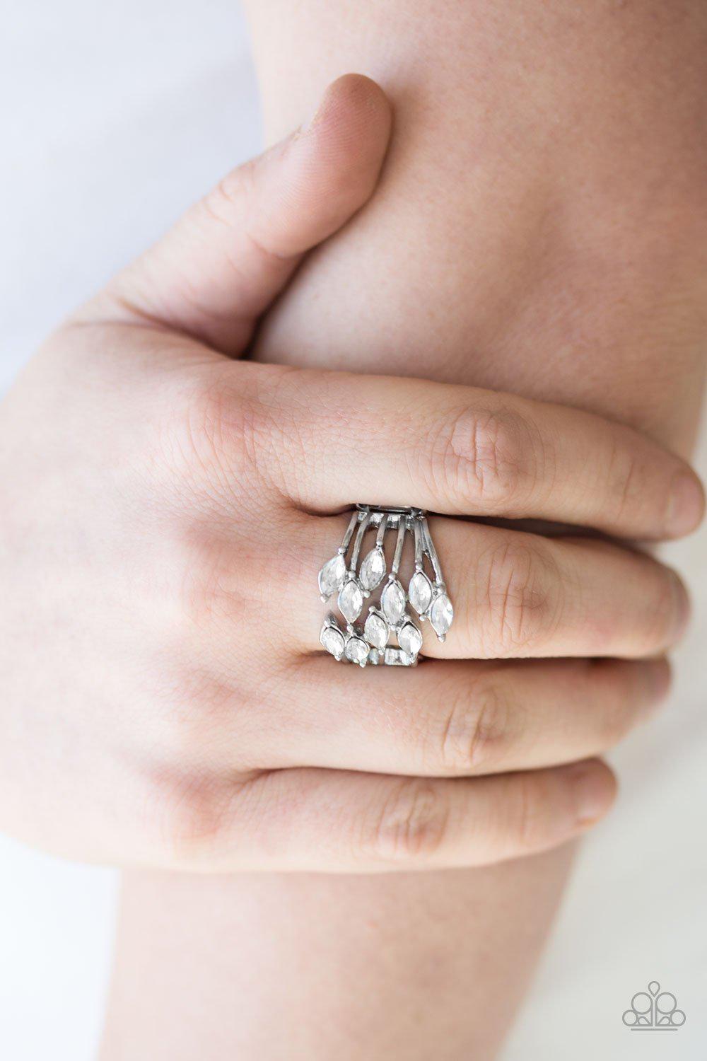 Five Alarm Fire White Rhinestone Ring - Paparazzi Accessories- on model - CarasShop.com - Paparazzi Jewelry by Cara Jewels