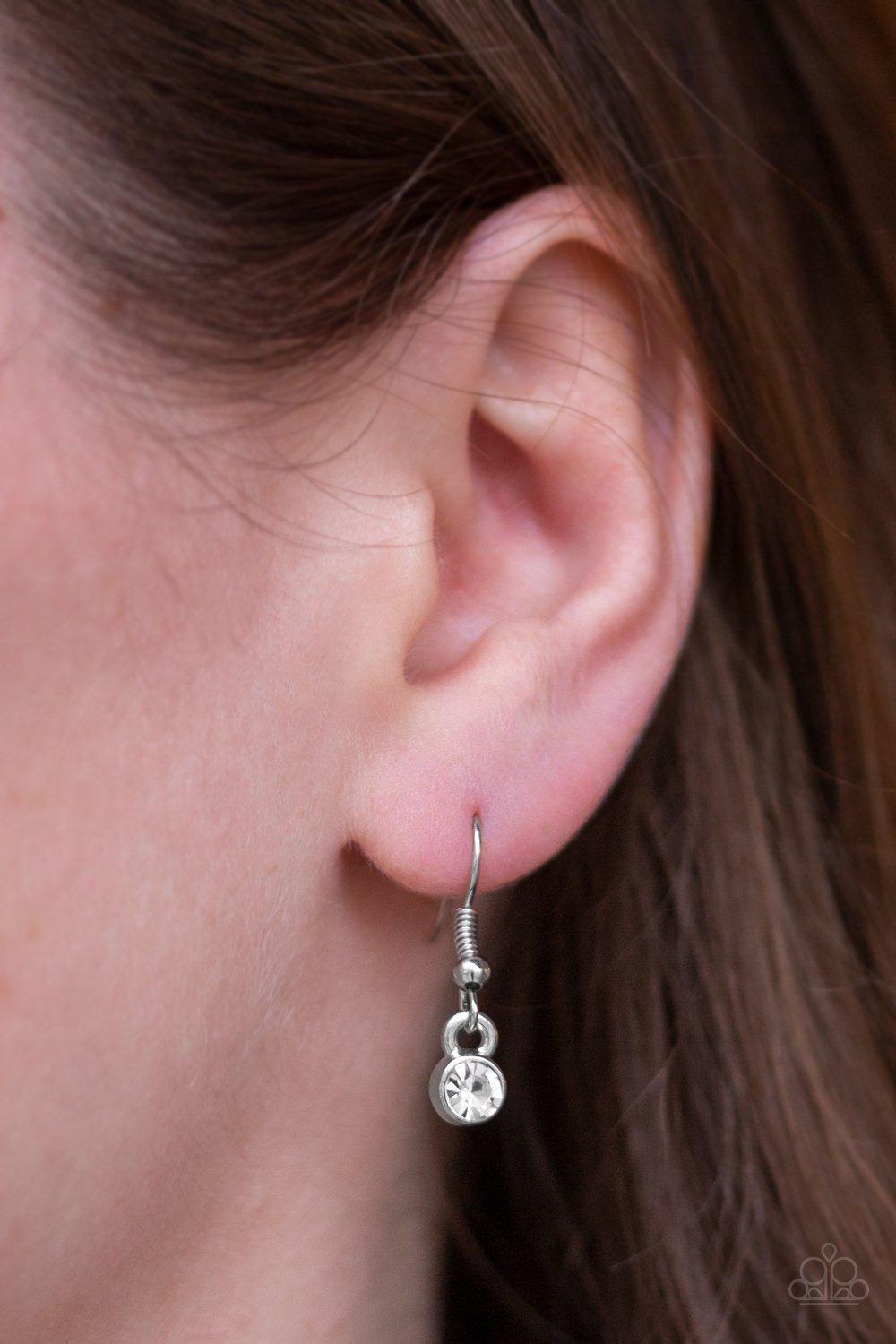 Five Star Starlet White Rhinestone Necklace and matching Earrings - Paparazzi Accessories - free matching earrings -CarasShop.com - Paparazzi Jewelry by Cara Jewels