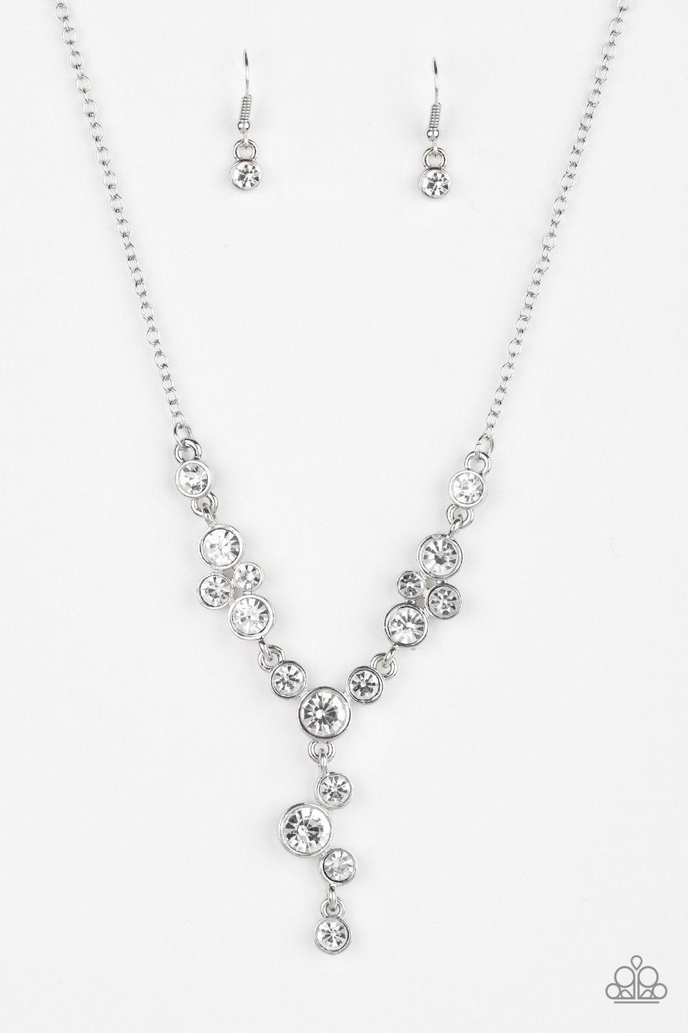 Five Star Starlet White Rhinestone Necklace and matching Earrings - Paparazzi Accessories- lightbox - CarasShop.com - Paparazzi Jewelry by Cara Jewels