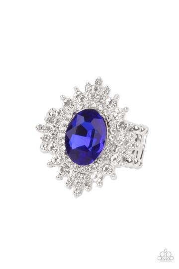 Five-Star Stunner Blue and White Rhinestone Ring - Paparazzi Accessories- lightbox - CarasShop.com - Paparazzi Jewelry by Cara Jewels