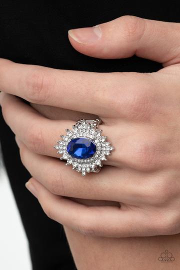 Five-Star Stunner Blue and White Rhinestone Ring - Paparazzi Accessories- on model - CarasShop.com - Paparazzi Jewelry by Cara Jewels