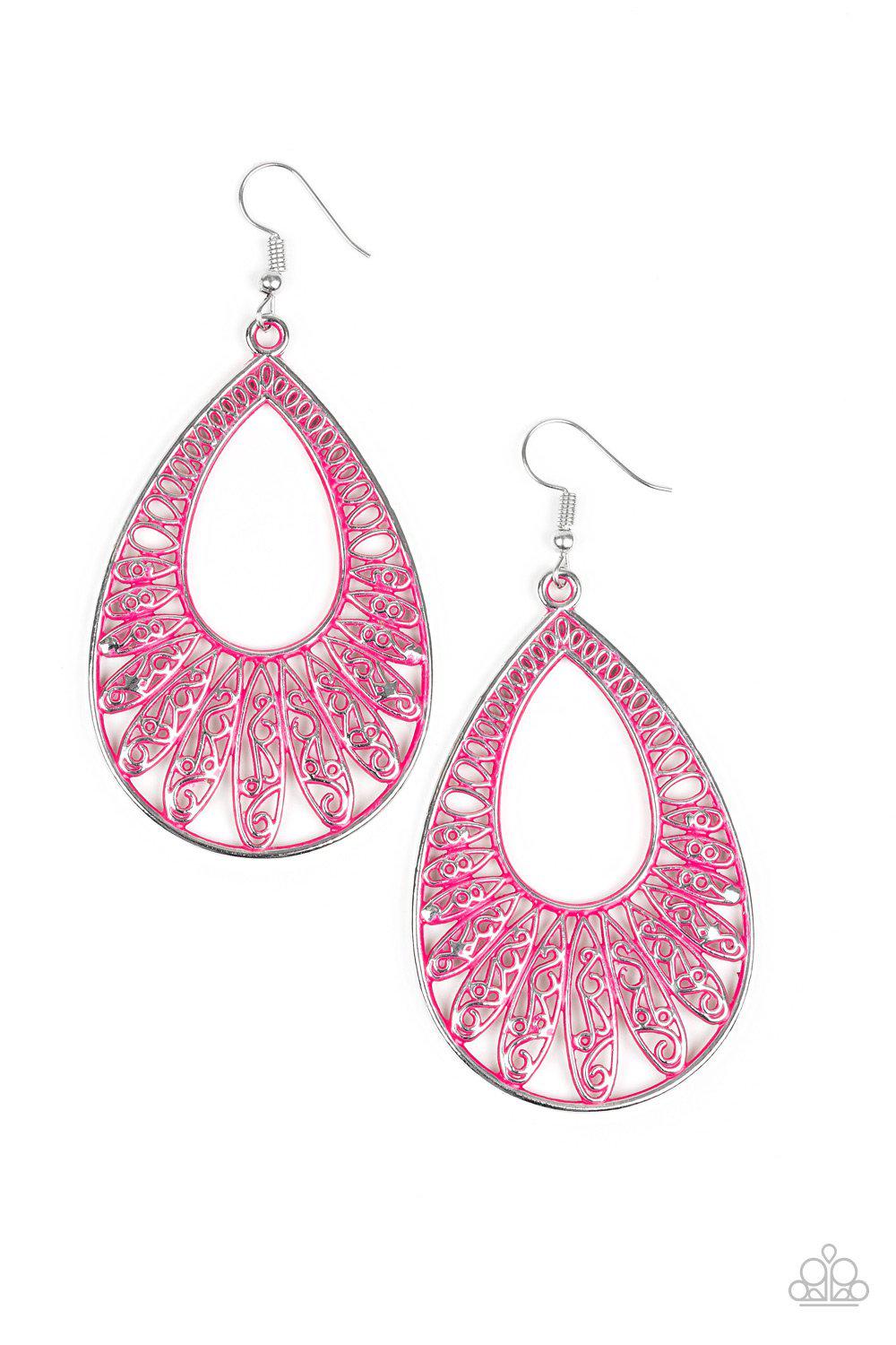 Flamingo Flamenco Pink Teardrop Earrings - Paparazzi Accessories- lightbox - CarasShop.com - Paparazzi Jewelry by Cara Jewels