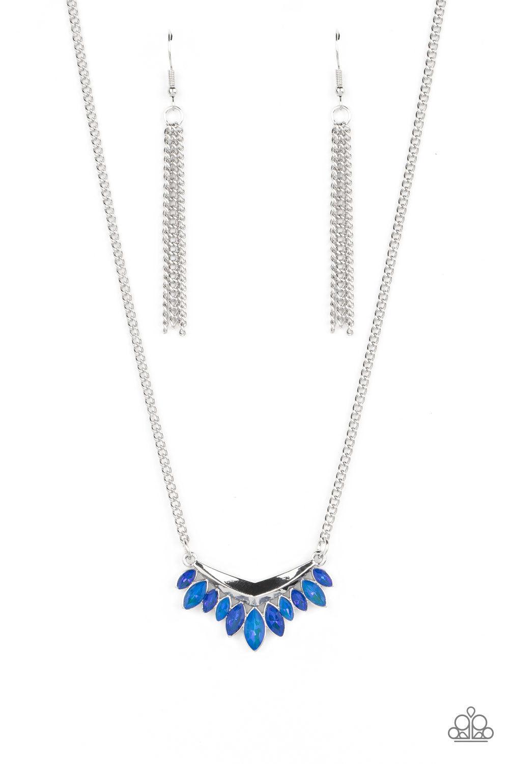 Flash of Fringe Blue Rhinestone Necklace - Paparazzi Accessories- lightbox - CarasShop.com - Paparazzi Jewelry by Cara Jewels