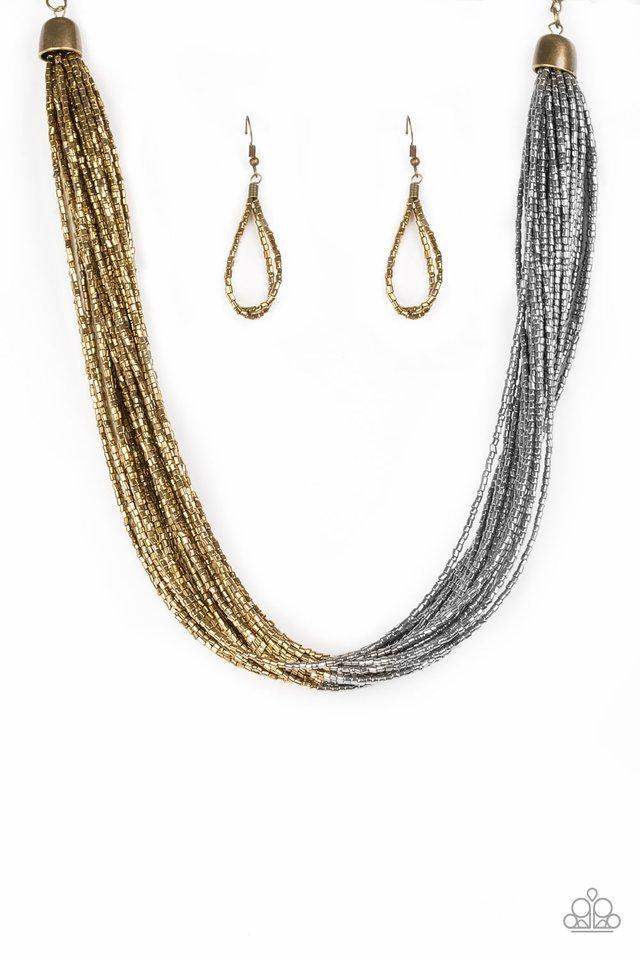 Flashy Fashion Brass and Gunmetal Seed Bead Necklace - Paparazzi Accessories- lightbox - CarasShop.com - Paparazzi Jewelry by Cara Jewels