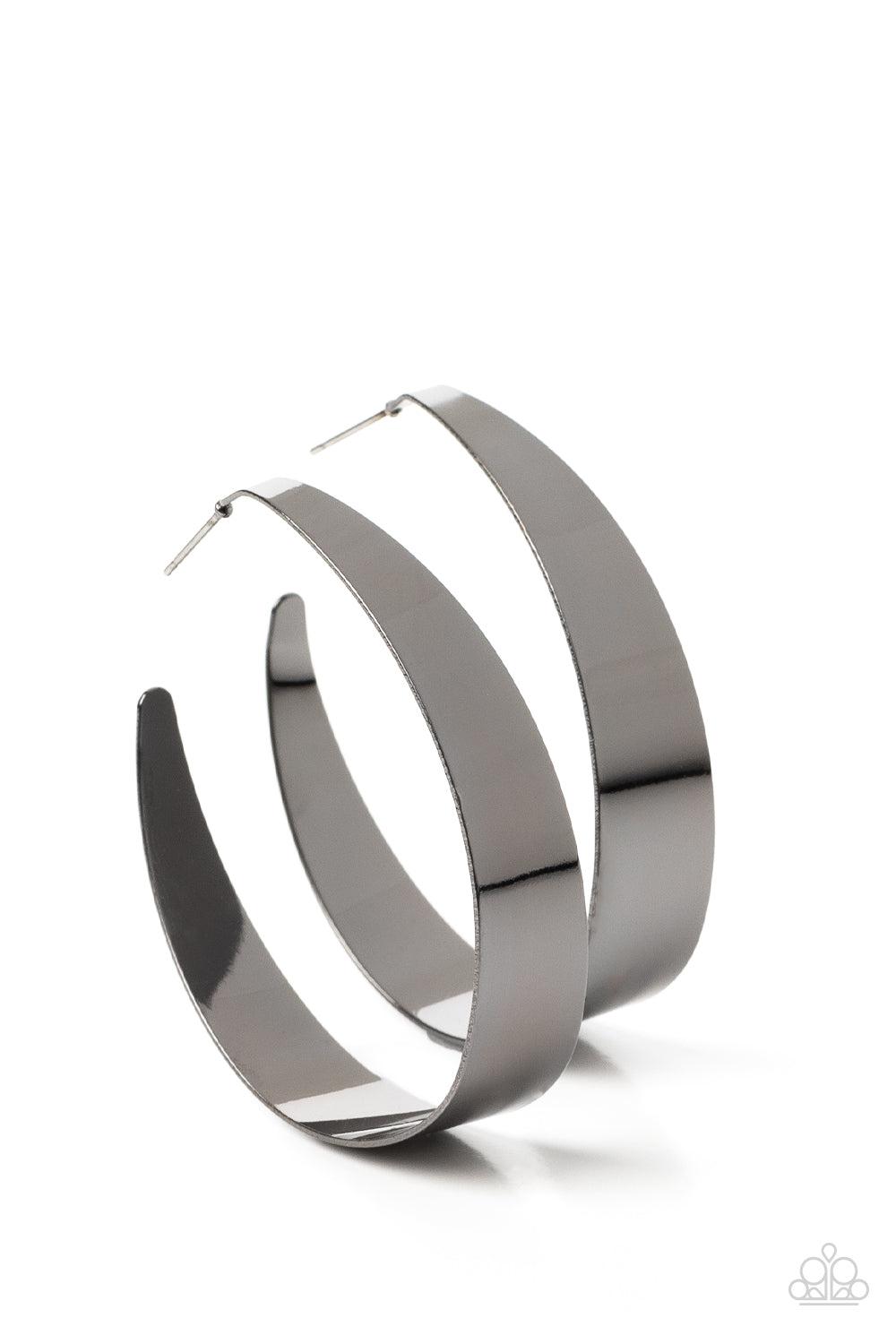 Flat Out Fashionable Gunmetal Black Hoop Earrings - Paparazzi Accessories- lightbox - CarasShop.com - Paparazzi Jewelry by Cara Jewels