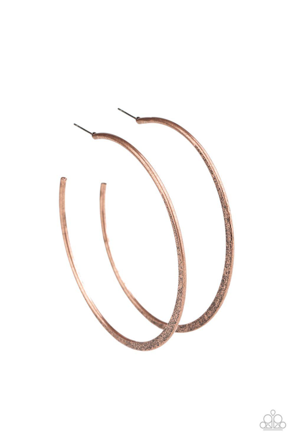 Flat Spin Copper Hoop Earrings - Paparazzi Accessories- lightbox - CarasShop.com - Paparazzi Jewelry by Cara Jewels