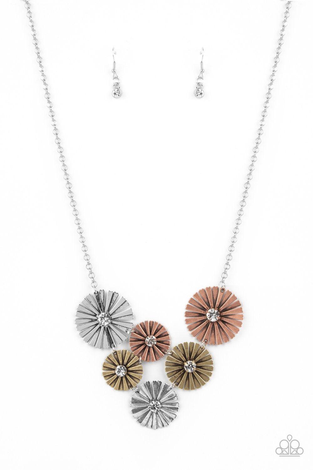 Flauntable Fanfare Multi Silver Copper and Brass Necklace - Paparazzi Accessories Spring Exclusive 2021- lightbox - CarasShop.com - Paparazzi Jewelry by Cara Jewels