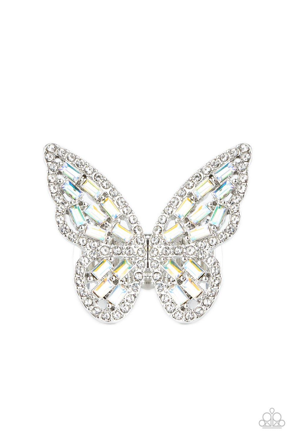 Flauntable Flutter Multi Iridescent Rhinestone Butterfly Ring - Paparazzi Accessories- lightbox - CarasShop.com - Paparazzi Jewelry by Cara Jewels