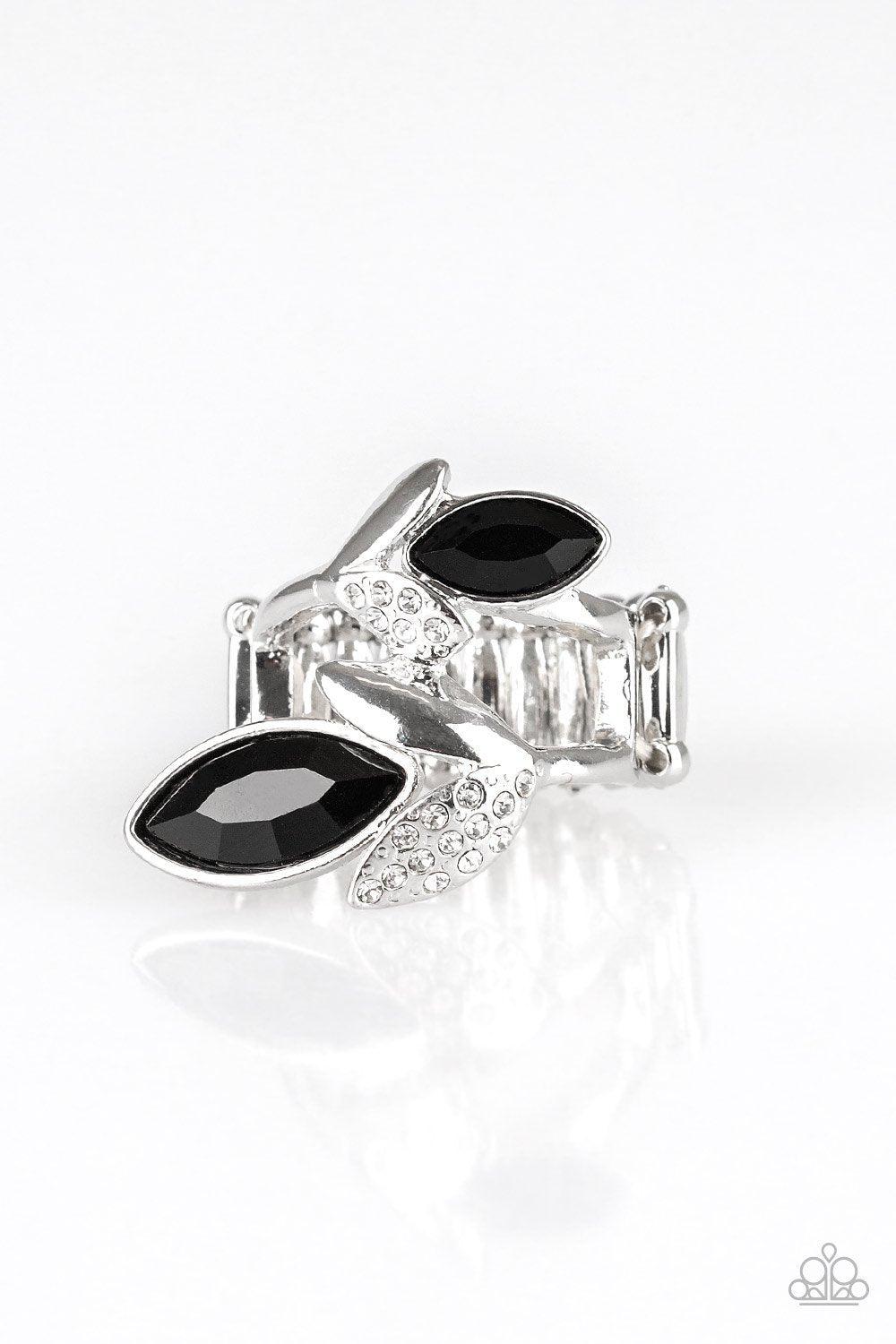 Flawless Foliage Black Rhinestone Ring - Paparazzi Accessories- lightbox - CarasShop.com - Paparazzi Jewelry by Cara Jewels