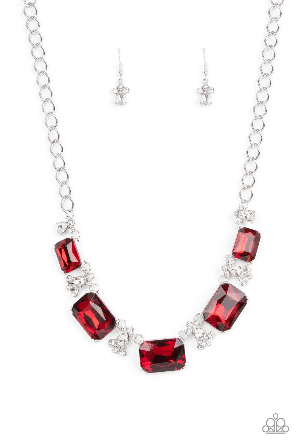 Flawlessly Famous Red Rhinestone Necklace - Paparazzi Accessories- lightbox - CarasShop.com - Paparazzi Jewelry by Cara Jewels
