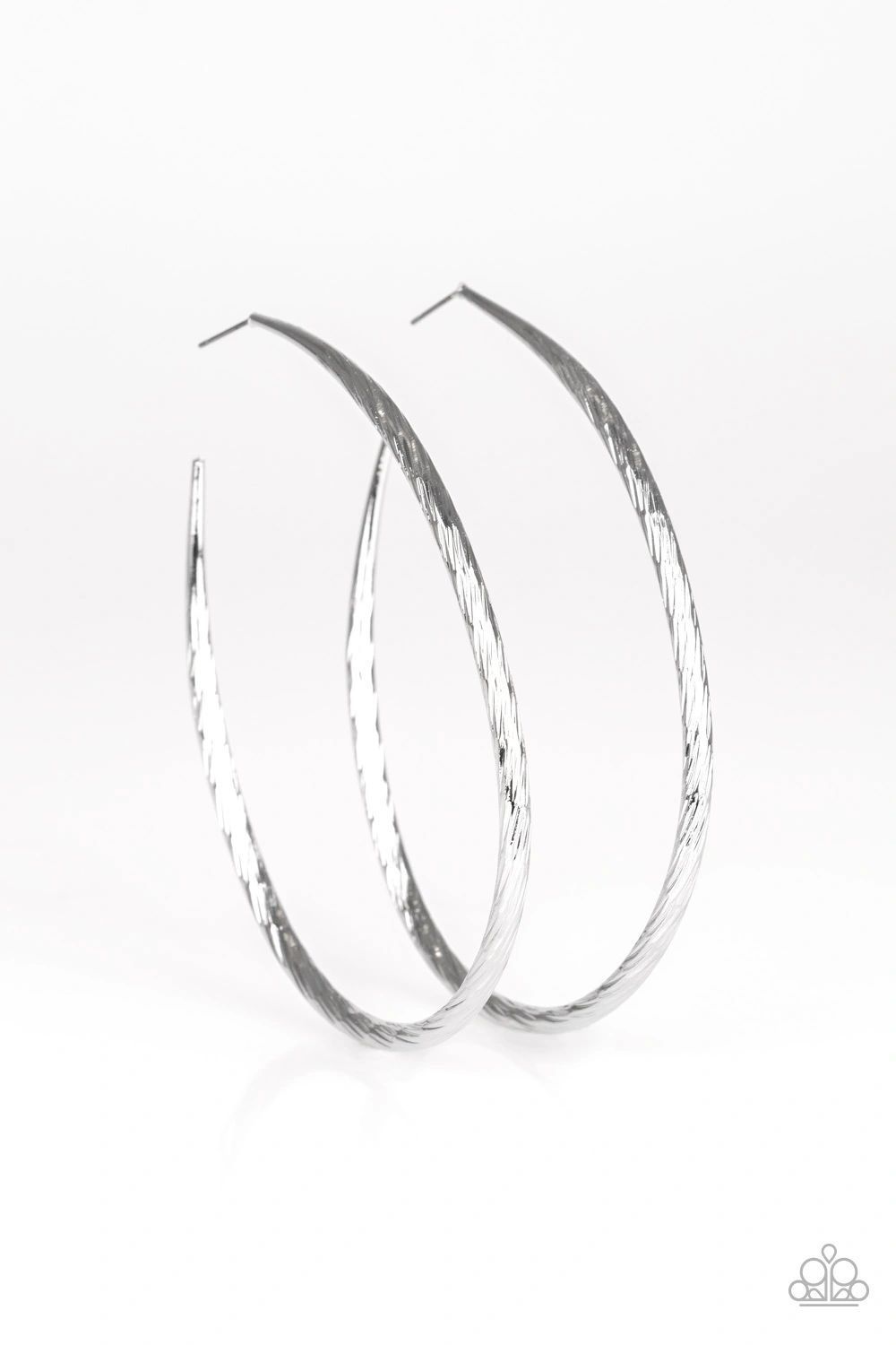 Fleek All Week Silver Hoop Earrings - Paparazzi Accessories- lightbox - CarasShop.com - Paparazzi Jewelry by Cara Jewels