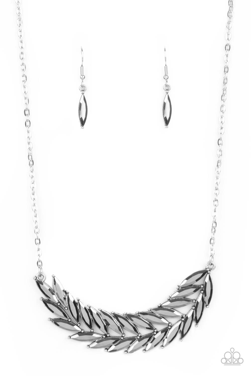 Flight of FANCINESS Silver Hematite Feather Necklace - Paparazzi Accessories- lightbox - CarasShop.com - Paparazzi Jewelry by Cara Jewels