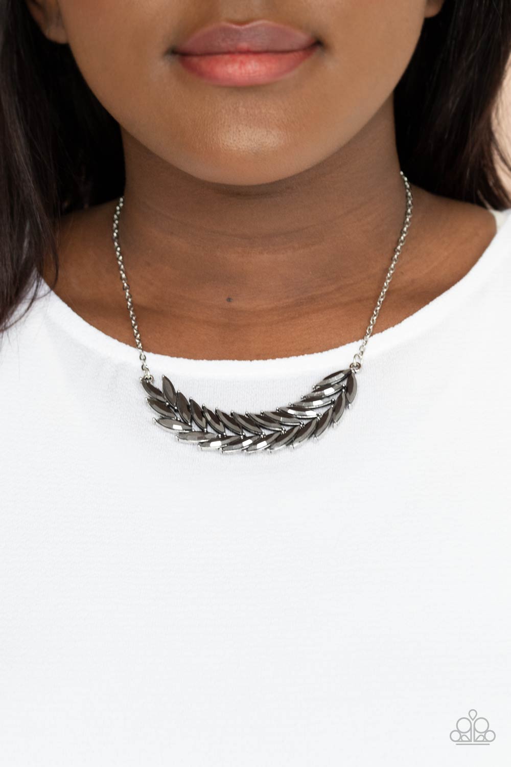 Flight of FANCINESS Silver Hematite Feather Necklace - Paparazzi Accessories- lightbox - CarasShop.com - Paparazzi Jewelry by Cara Jewels