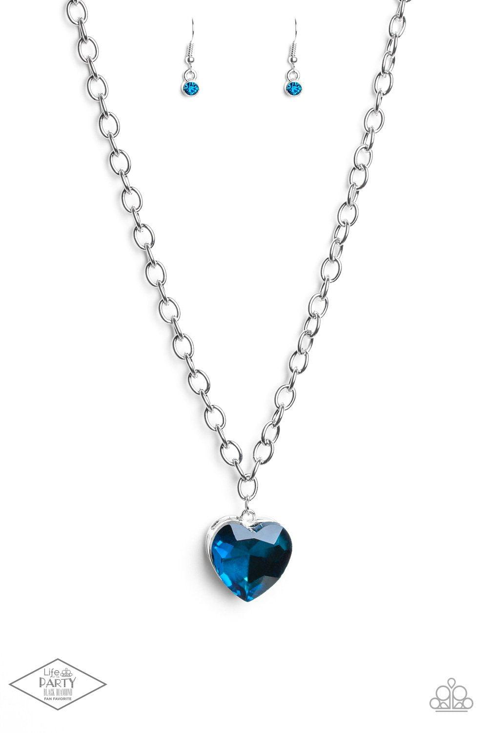 Flirtatiously Flashy Blue Rhinestone Heart Necklace - Paparazzi Accessories- lightbox - CarasShop.com - Paparazzi Jewelry by Cara Jewels