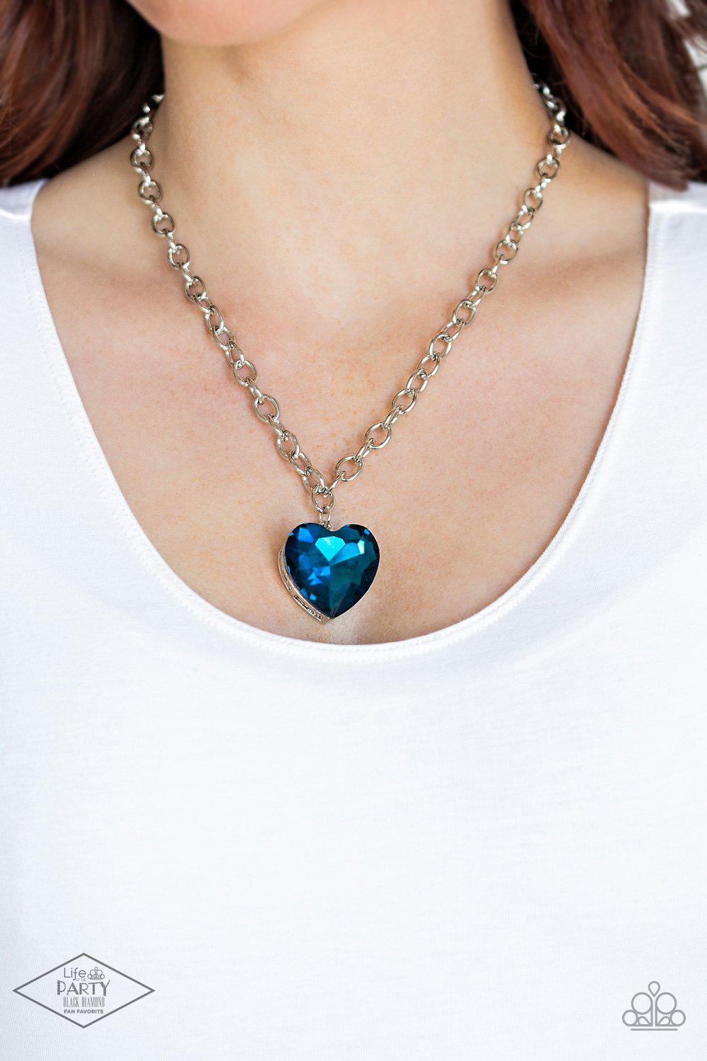 Flirtatiously Flashy Blue Rhinestone Heart Necklace - Paparazzi Accessories- lightbox - CarasShop.com - Paparazzi Jewelry by Cara Jewels
