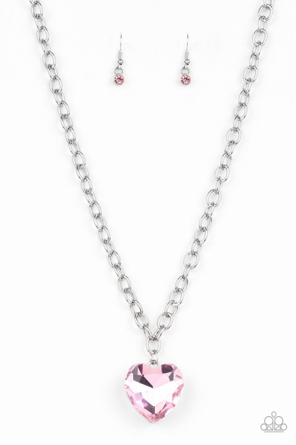Flirtatiously Flashy Pink Rhinestone Heart Necklace - Paparazzi Accessories- lightbox - CarasShop.com - Paparazzi Jewelry by Cara Jewels