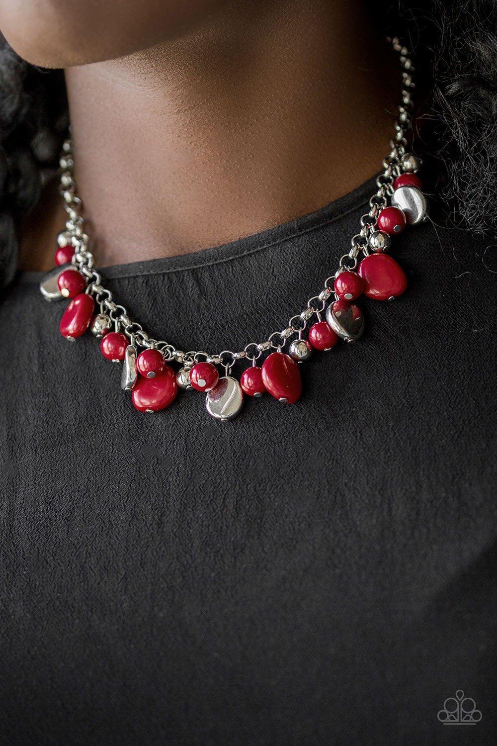 Flirtatiously Florida Red Necklace - Paparazzi Accessories- on model - CarasShop.com - Paparazzi Jewelry by Cara Jewels