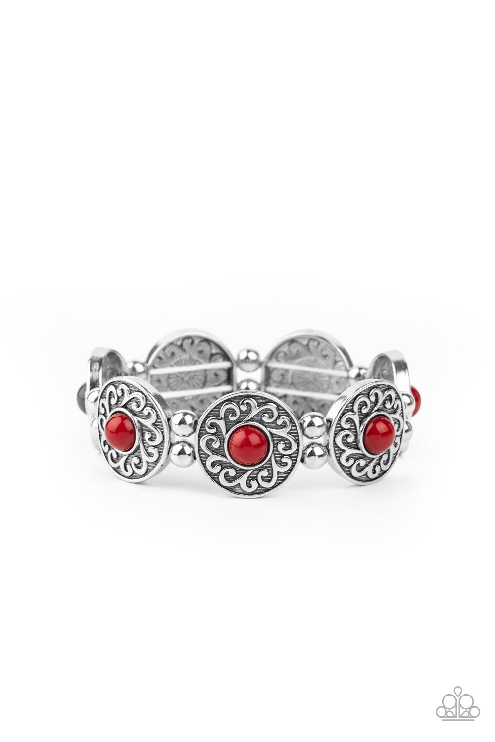 Flirty Finery Red and Silver Bracelet - Paparazzi Accessories- lightbox - CarasShop.com - Paparazzi Jewelry by Cara Jewels
