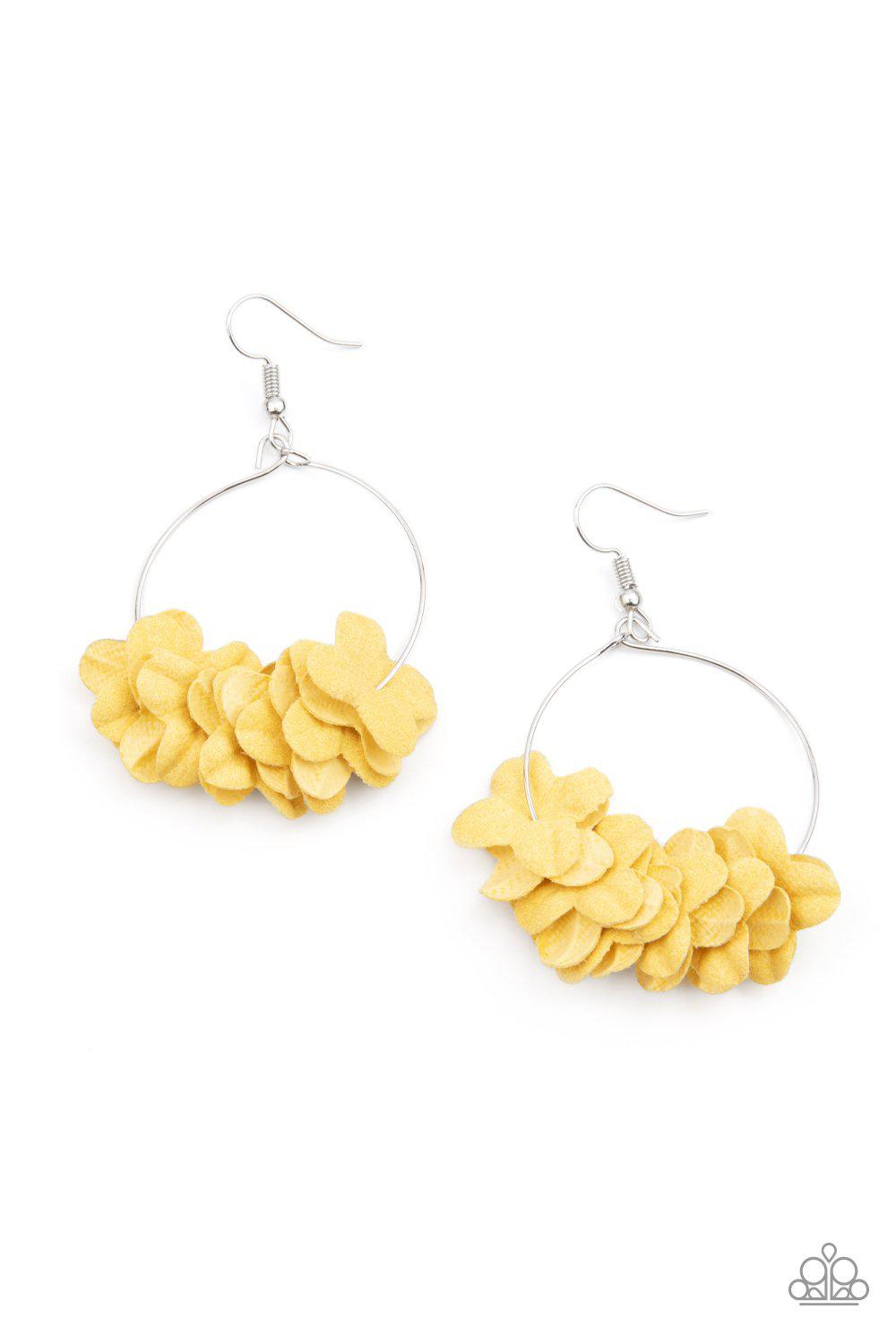 Flirty Florets Yellow Flower Hoop Earrings - Paparazzi Accessories- lightbox - CarasShop.com - Paparazzi Jewelry by Cara Jewels