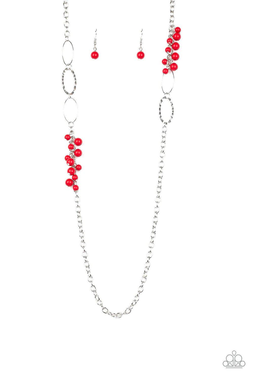Flirty Foxtrot Red Necklace - Paparazzi Accessories- lightbox - CarasShop.com - Paparazzi Jewelry by Cara Jewels