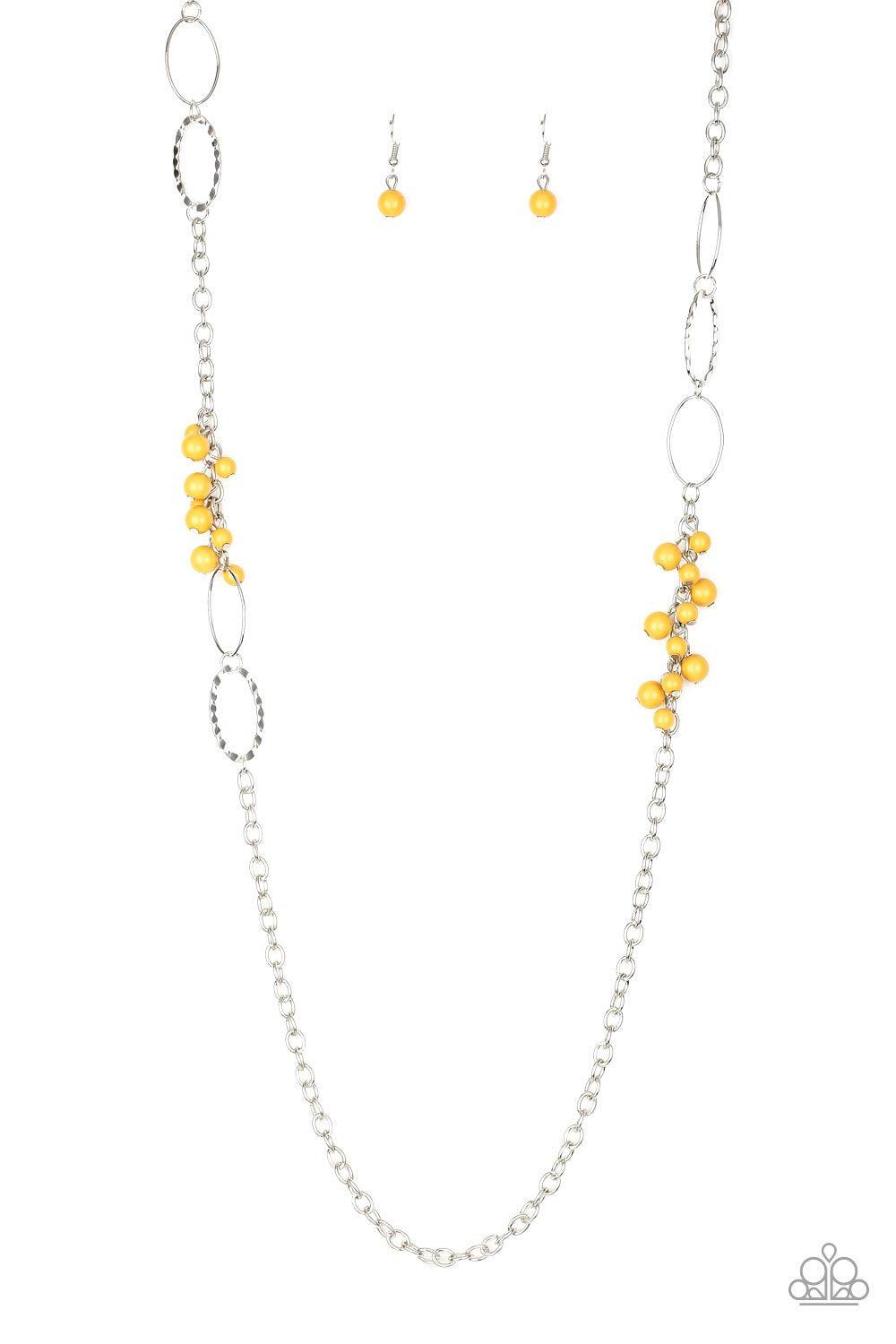 Flirty Foxtrot Yellow and Silver Necklace - Paparazzi Accessories- lightbox - CarasShop.com - Paparazzi Jewelry by Cara Jewels