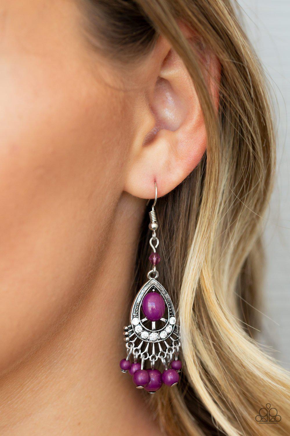 Floating On Heir Purple and Silver Earrings - Paparazzi Accessories- on model - CarasShop.com - Paparazzi Jewelry by Cara Jewels