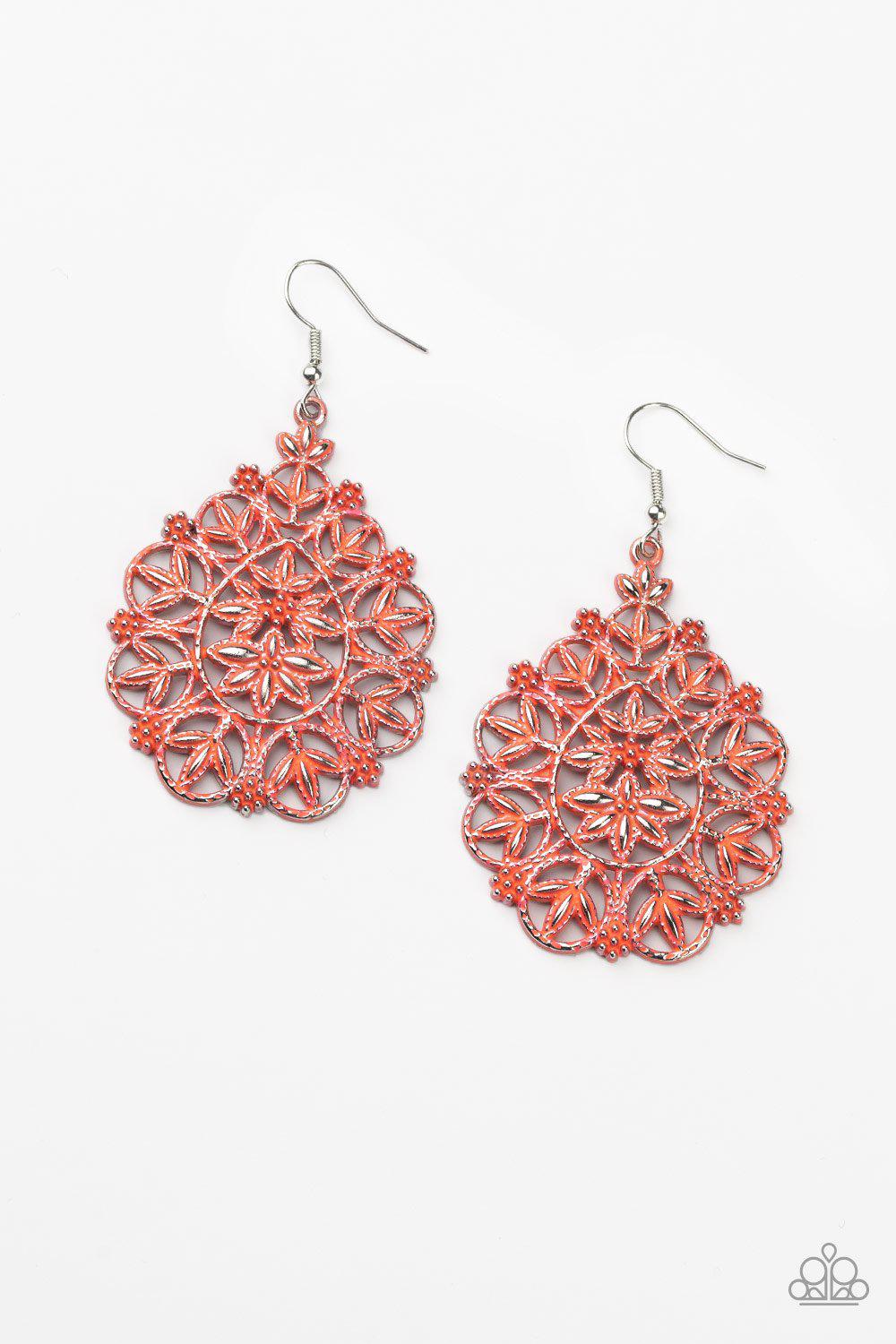 Floral Affair Coral Filigree Earrings - Paparazzi Accessories- lightbox - CarasShop.com - Paparazzi Jewelry by Cara Jewels