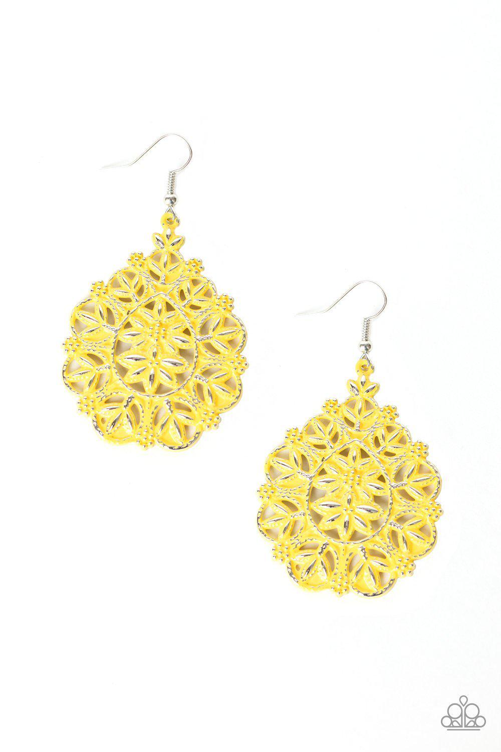 Floral Affair Yellow Filigree Earrings - Paparazzi Accessories- lightbox - CarasShop.com - Paparazzi Jewelry by Cara Jewels