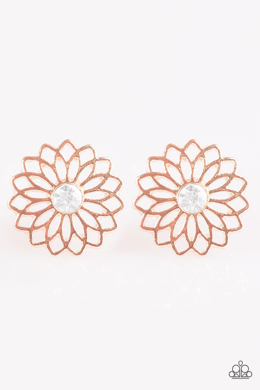 Floral Fleek Rose Gold Earrings - Paparazzi Accessories- lightbox - CarasShop.com - Paparazzi Jewelry by Cara Jewels