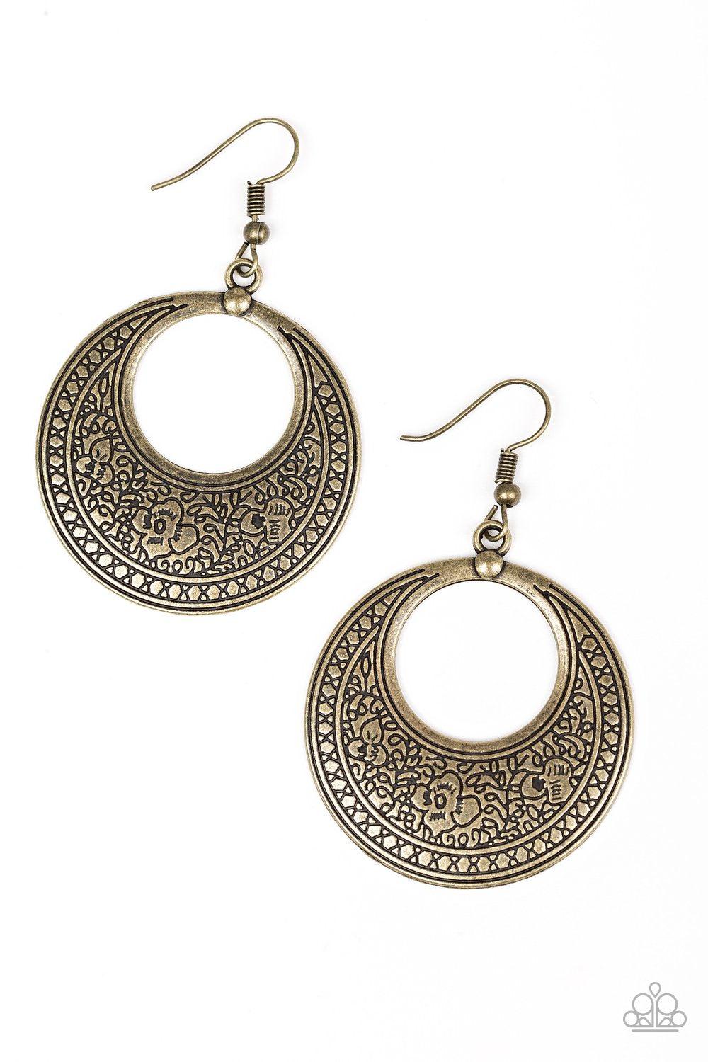 Floral Frontier Brass Earrings - Paparazzi Accessories- lightbox - CarasShop.com - Paparazzi Jewelry by Cara Jewels