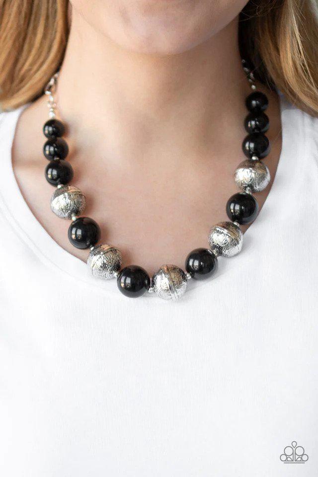 Floral Fusion Black Necklace - Paparazzi Accessories- on model - CarasShop.com - Paparazzi Jewelry by Cara Jewels