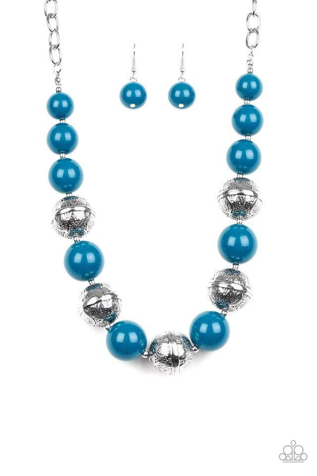 Floral Fusion Blue Necklace - Paparazzi Accessories- lightbox - CarasShop.com - Paparazzi Jewelry by Cara Jewels