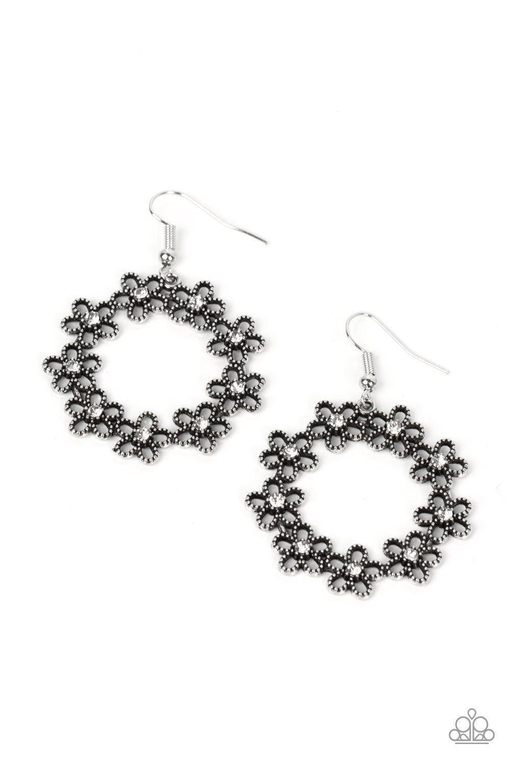 Floral Halos White Earrings - Paparazzi Accessories- lightbox - CarasShop.com - Paparazzi Jewelry by Cara Jewels