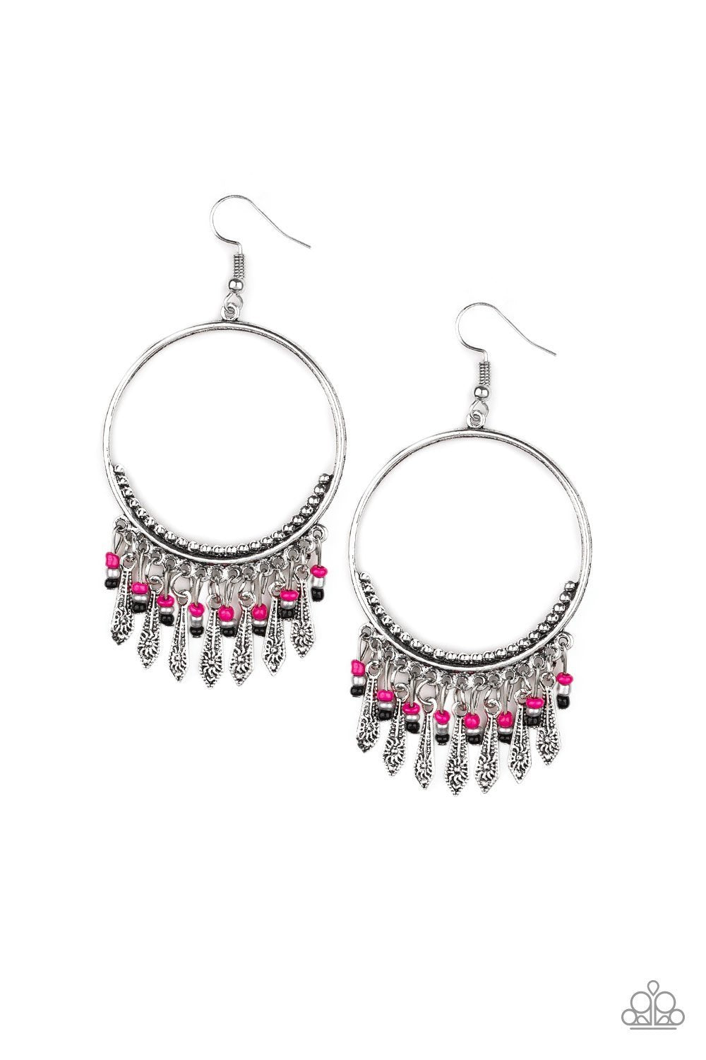 Floral Serenity Silver and Pink Earrings - Paparazzi Accessories- lightbox - CarasShop.com - Paparazzi Jewelry by Cara Jewels