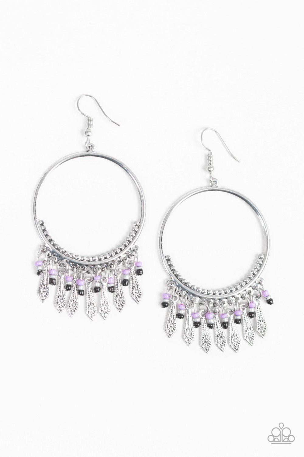 Floral Serenity Silver and Purple Earrings - Paparazzi Accessories- lightbox - CarasShop.com - Paparazzi Jewelry by Cara Jewels