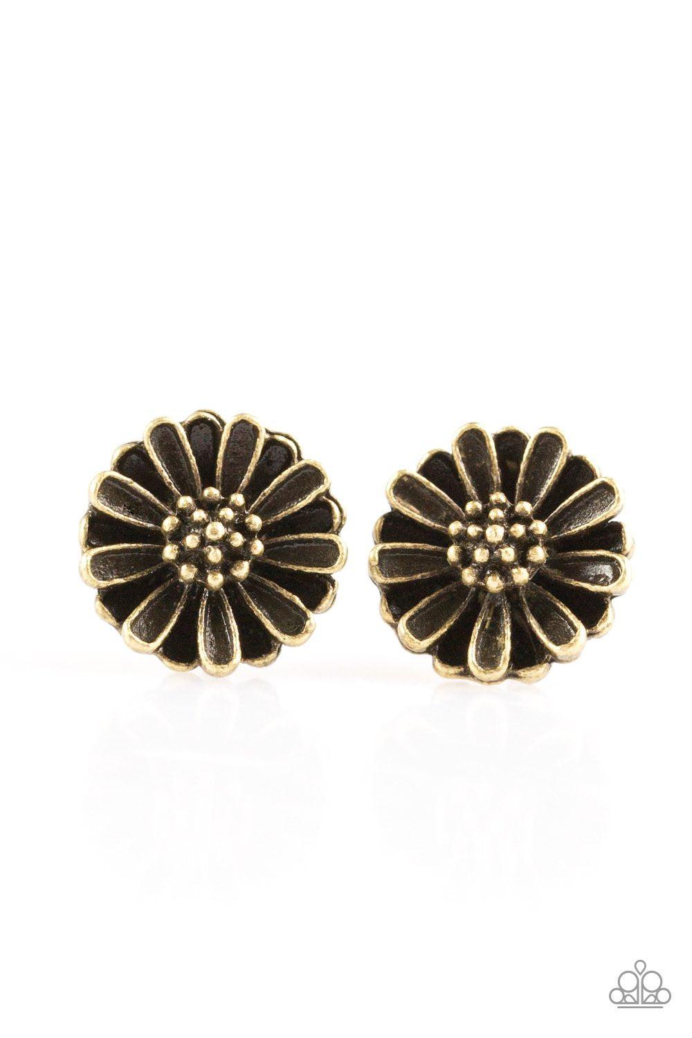 Flower Fever Brass Post Earrings - Paparazzi Accessories- lightbox - CarasShop.com - Paparazzi Jewelry by Cara Jewels