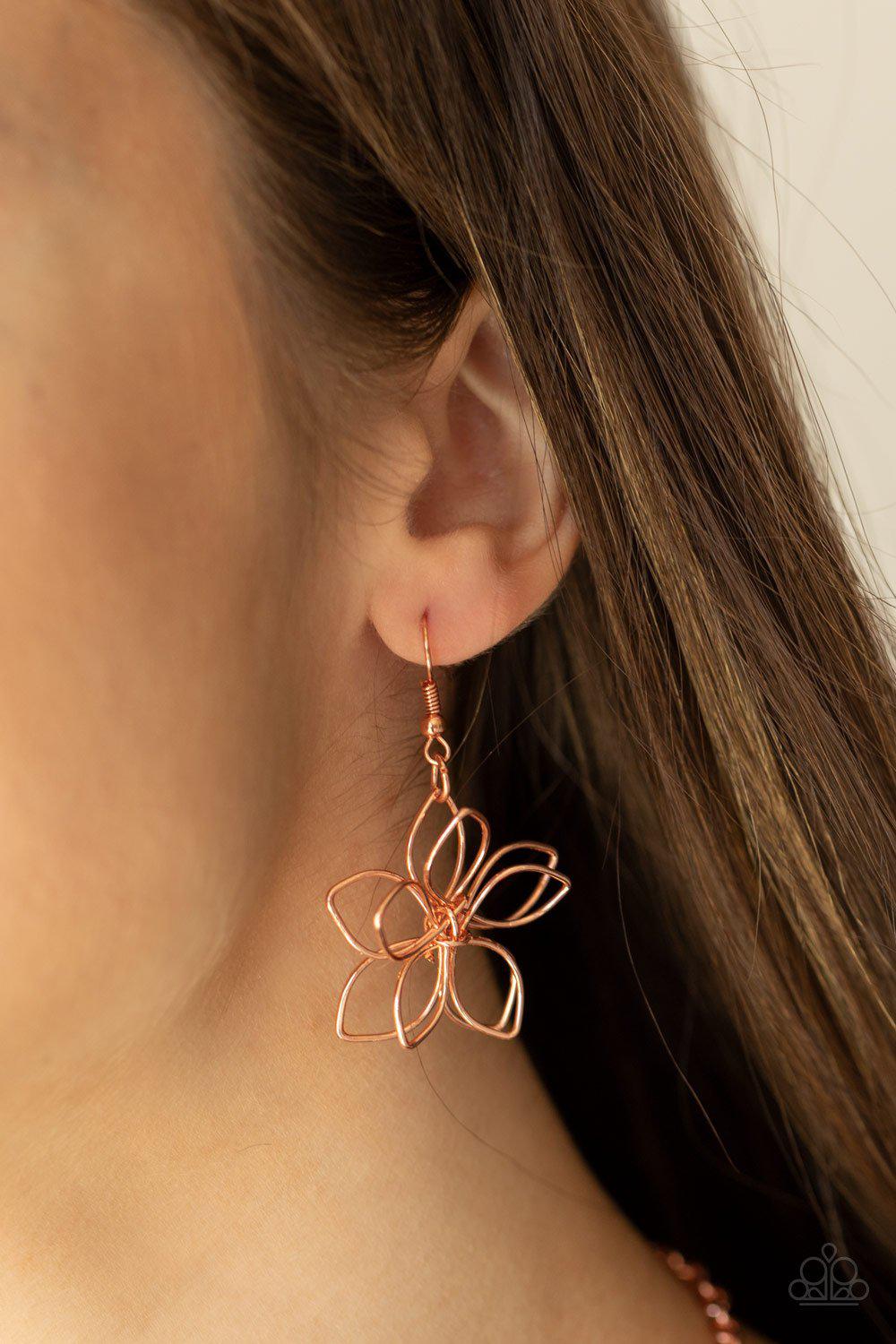 Flower Garden Fashionista Copper Wire Flower Necklace - Paparazzi Accessories - free matching earrings -CarasShop.com - Paparazzi Jewelry by Cara Jewels