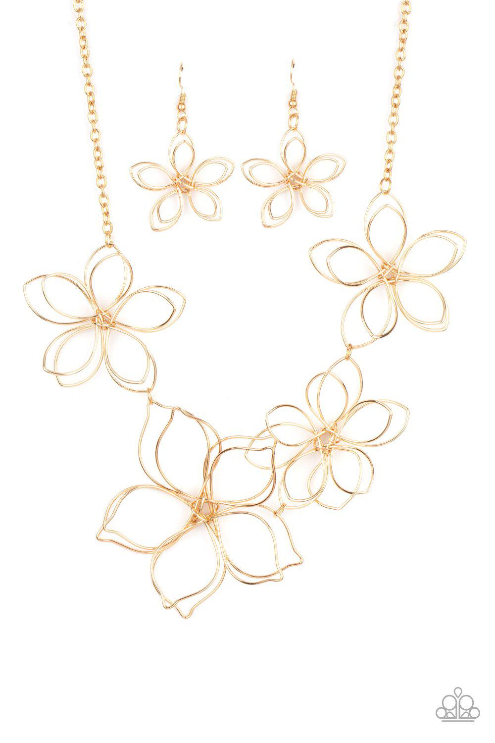 Flower Garden Fashionista Gold Wire Flower Necklace - Paparazzi Accessories- lightbox - CarasShop.com - Paparazzi Jewelry by Cara Jewels