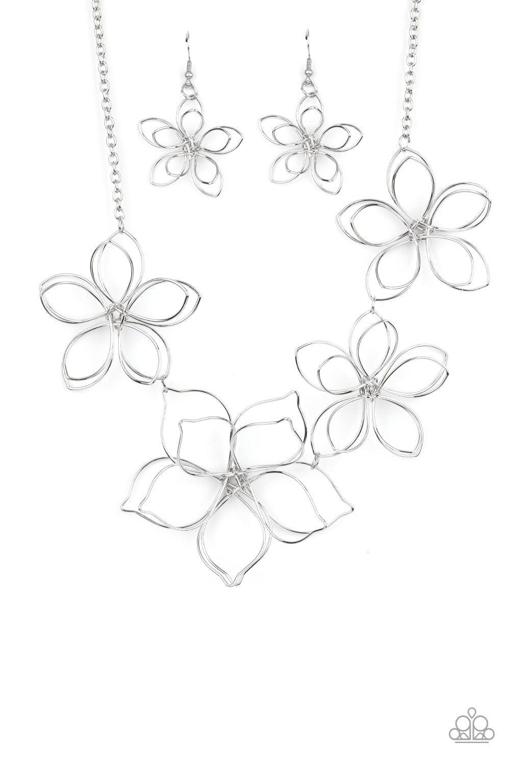 Flower Garden Fashionista Silver Wire Flower Necklace - Paparazzi Accessories- lightbox - CarasShop.com - Paparazzi Jewelry by Cara Jewels
