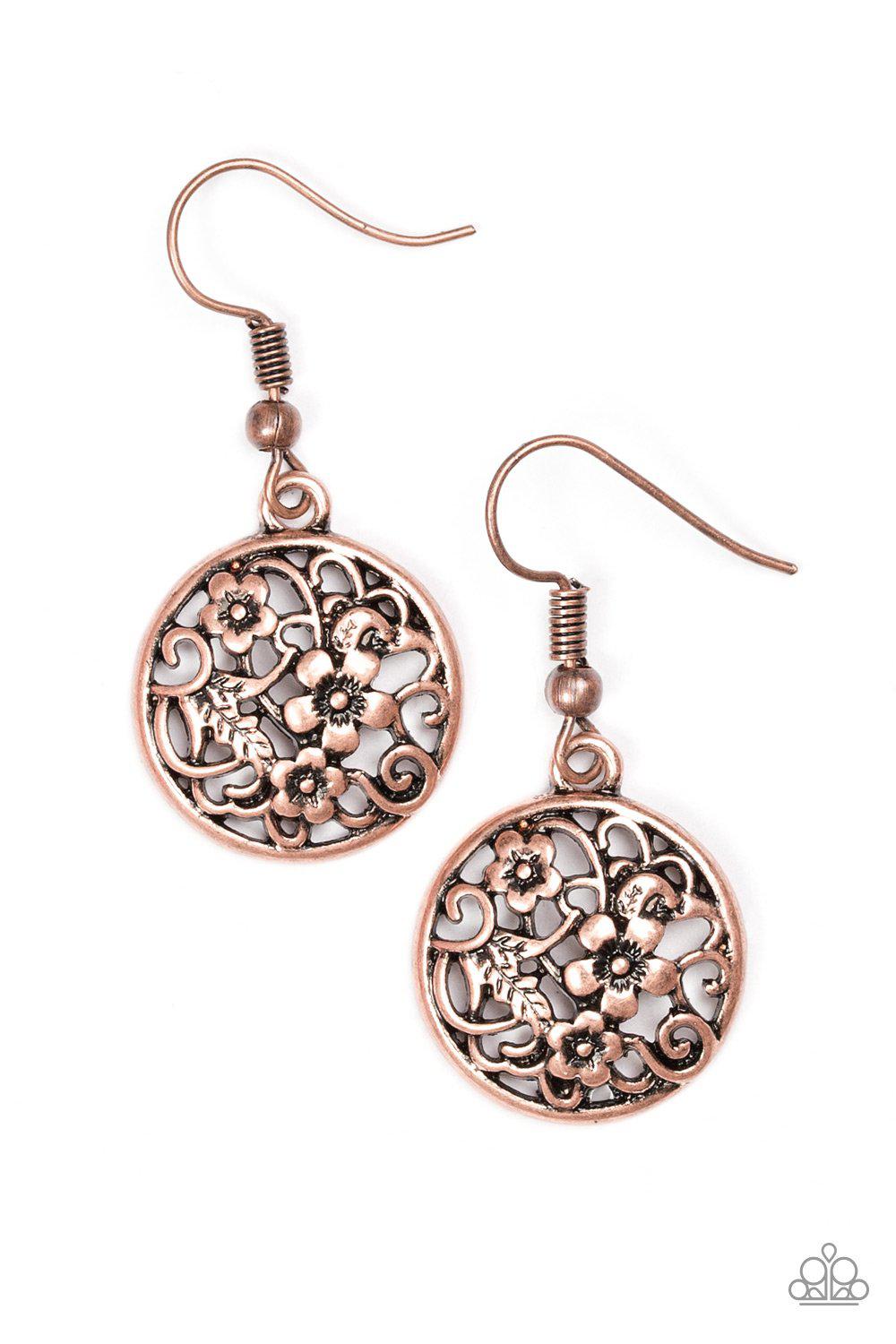 Flower Patch Perfection Copper Earrings - Paparazzi Accessories- lightbox - CarasShop.com - Paparazzi Jewelry by Cara Jewels