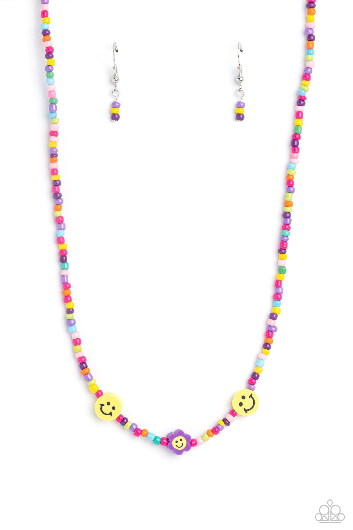 Flower Power Pageant Purple & Multicolored Seed Bead Necklace - Paparazzi Accessories- lightbox - CarasShop.com - Paparazzi Jewelry by Cara Jewels