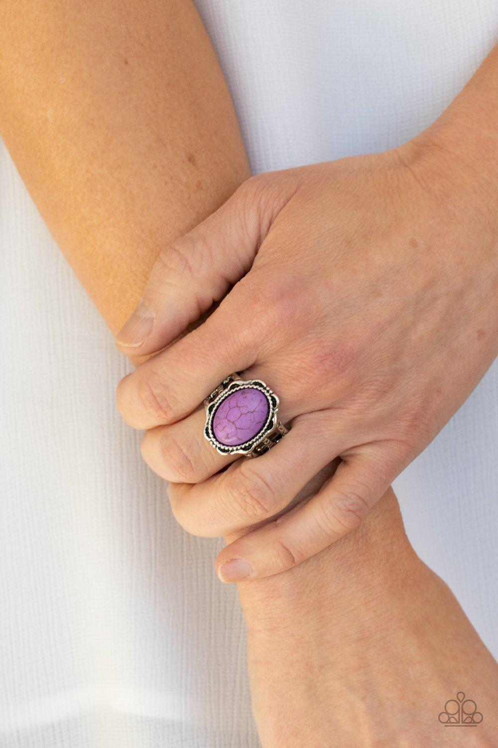 Flowering Dunes Purple Stone Ring - Paparazzi Accessories- on model - CarasShop.com - Paparazzi Jewelry by Cara Jewels