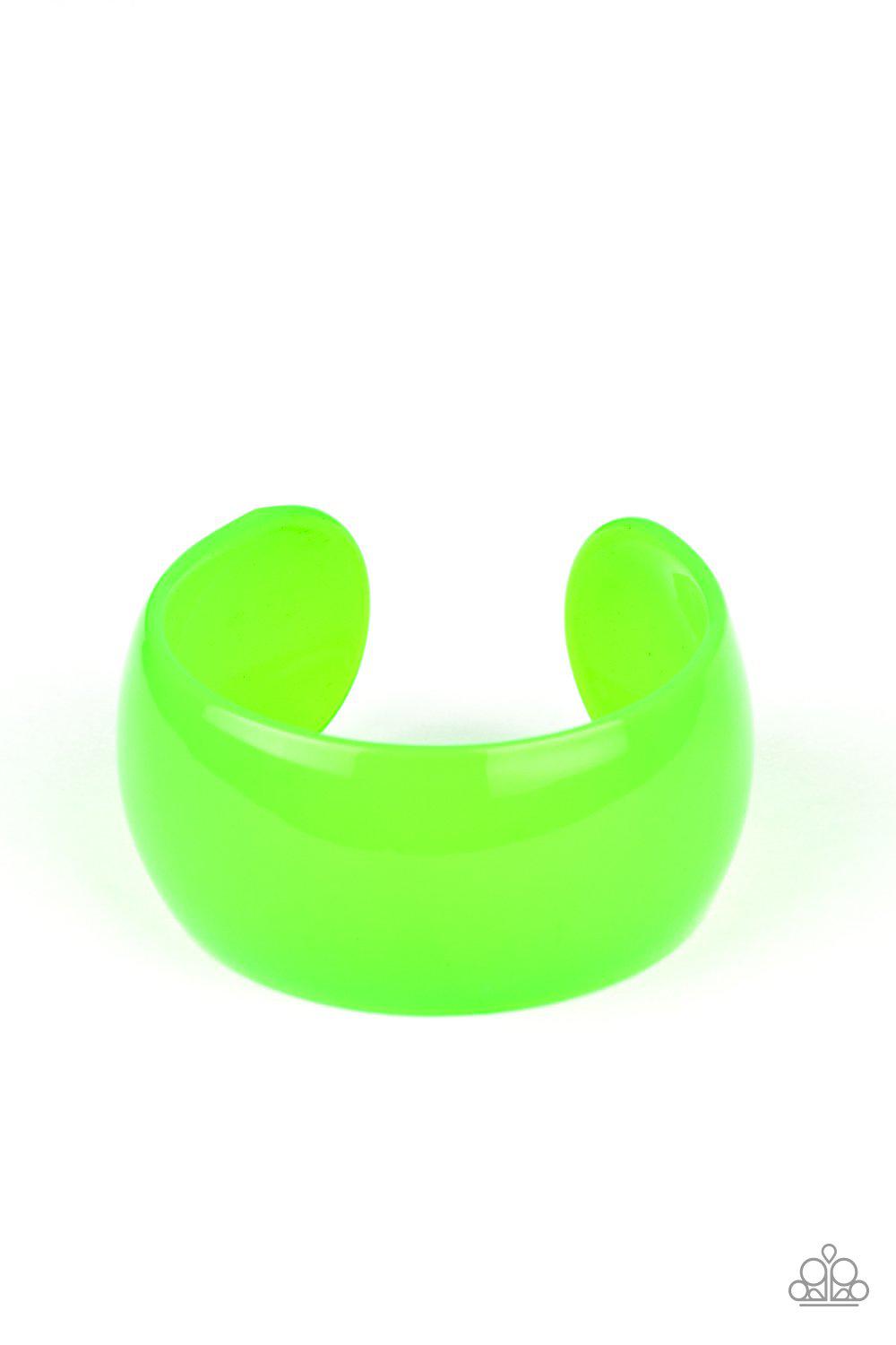 Fluent in Flamboyance Neon Green Acrylic Cuff Bracelet - Paparazzi Accessories- lightbox - CarasShop.com - Paparazzi Jewelry by Cara Jewels